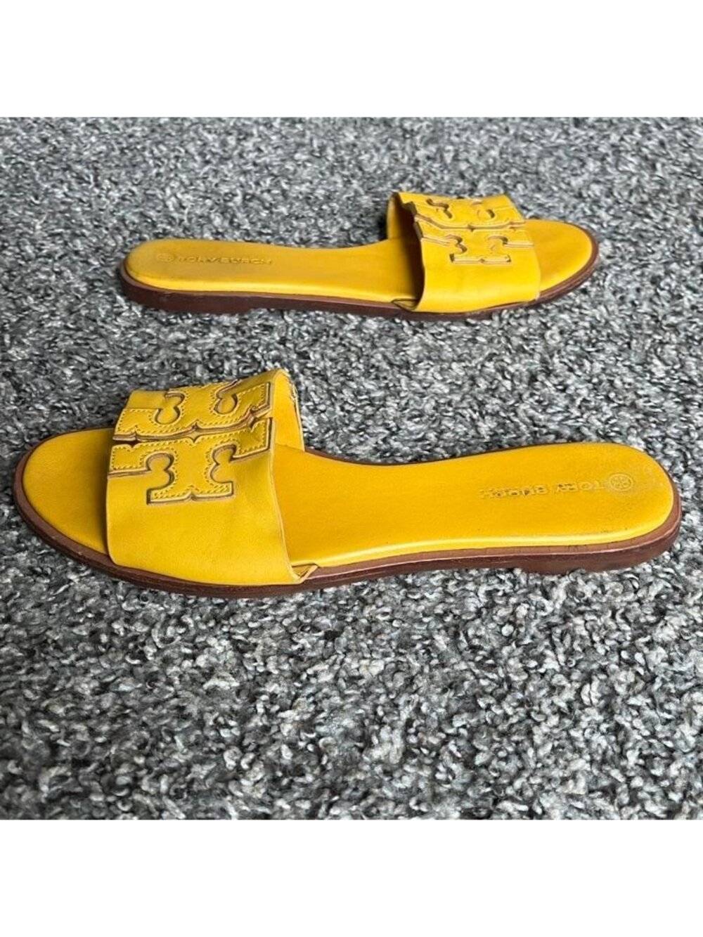Tory Burch Ines Double T Sport Slide Yellow Size 9M Summer Beach Preppy Luxury - Picture 4 of 7